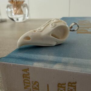 Hand Carved Raven Skull Pendant Sterling Silver